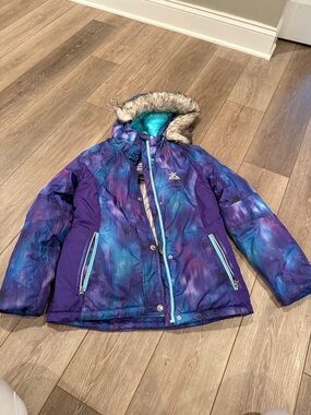 ZeroXposur Girls' Purple & Teal Multi-Color Puffer Jacket with Faux Fur Hood